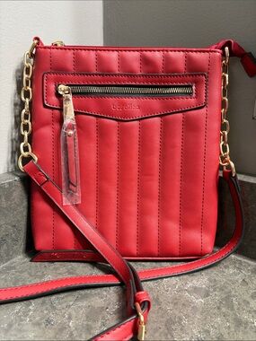 Red Crossbody Bag with Gold Chain